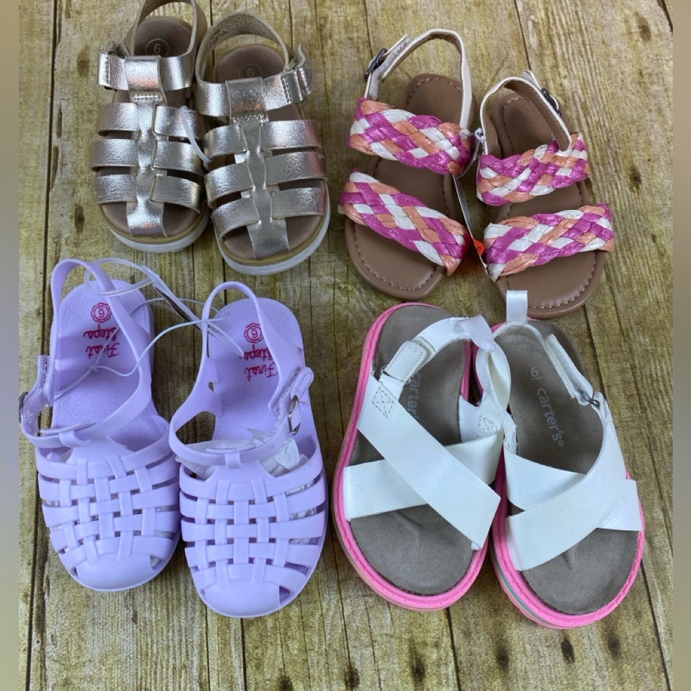 Toddler‎ Baby Size 6 Multi-Color Summer Sandals Lot 4 Pairs